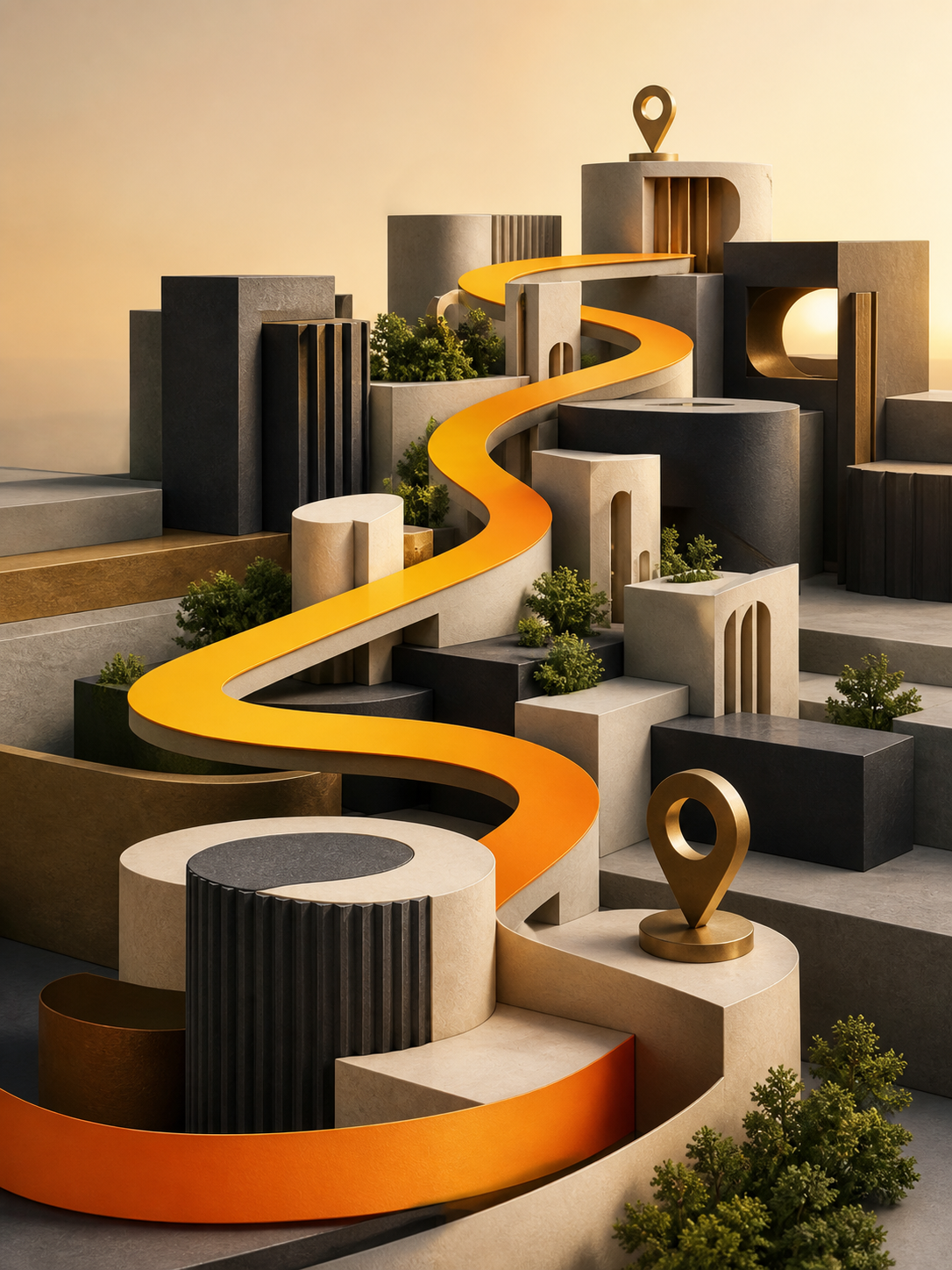 Escultura narrativa sobre rotas, conexão e confiança